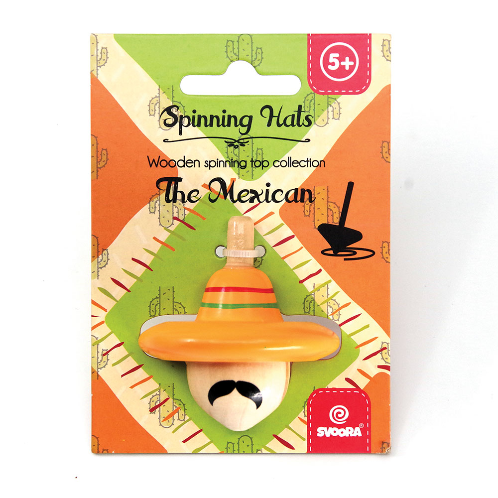 Svoora Wooden Top Spinning Hat: 'The Mexican' 5.5 cm (Assortment 6 pcs)