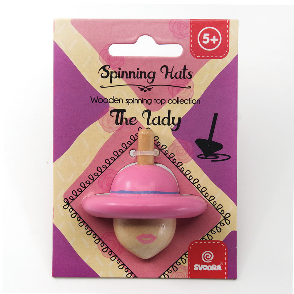 Svoora Wooden Top Spinning Hat: 'The Lady' 5.5 cm (Assortment 6 pcs)