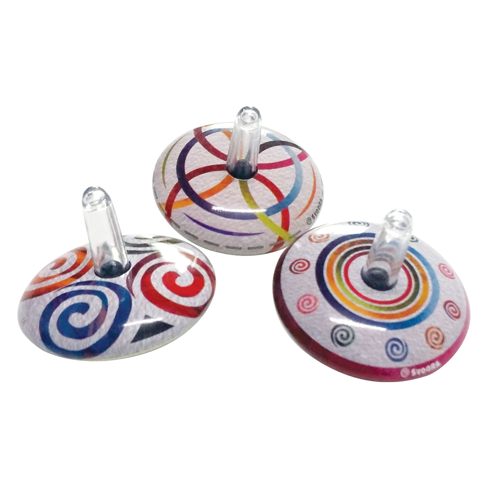 Svoora Mini Retro Spinning Tin Top 'Circle' (1 display with 18 pcs, 3 designs)