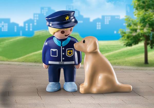 PLAYMOBIL 70408 123 POLICE OFFICER WITH DOG FIGURE SET