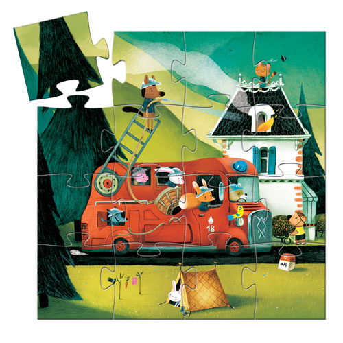 Djeco Silhouette puzzles - 16pcs The fire truck - 16pcs