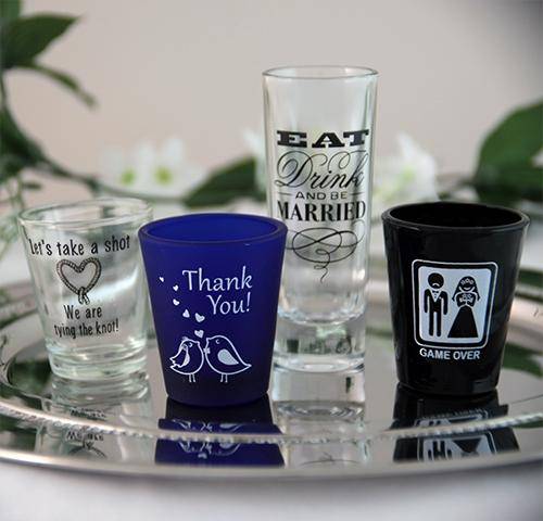 JUST MARRIED SET OF FOUR SHOT GLASSES CHEERS