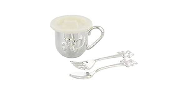 SILVERPLATED FORK, SPOON & BABY CUP
