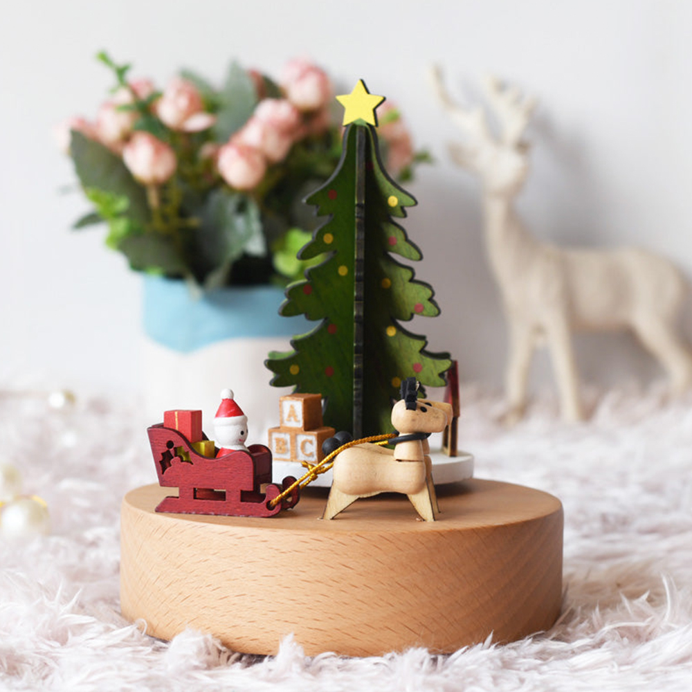 TS COLLECTION MUSICBOX WOODEN FAWN CHRISTMAS TREE - MERRY CHRISTMAS