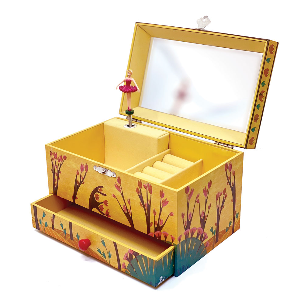 SVOORA MUSICAL JEWELRY BOX ETHEREAL WITH RING HOLDER, DRAWER & WIDE MIRROR FOREST DANCE
