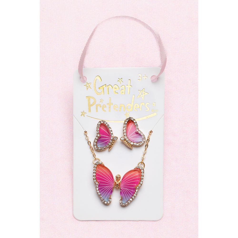 GREAT PRETENDERS BOUTIQUE BUTTERFLY NECKLACE & STUDDED EARRING SET
