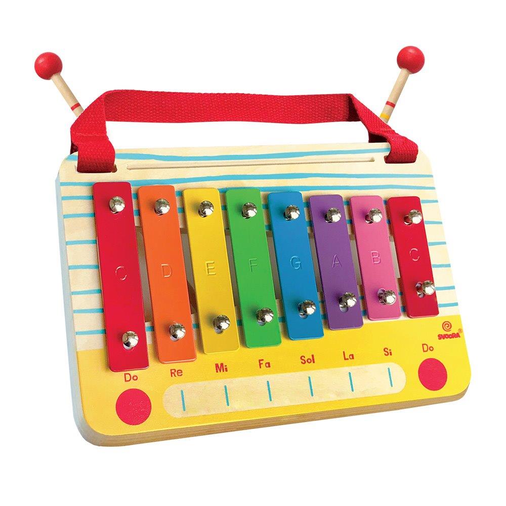 Svoora Wooden Metallophone Set C Major, 8 Notes with children song cards'The Radio'