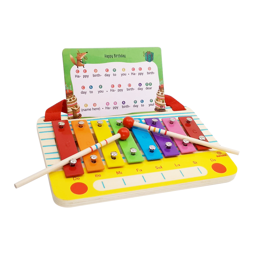 Svoora Wooden Metallophone Set C Major, 8 Notes with children song cards'The Radio'