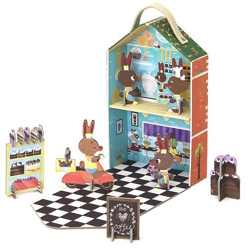 Bakery Travel Playset - printed cardboard Bunny Bakery
